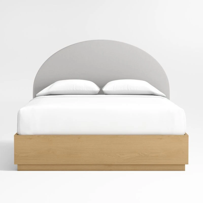 Emma Grey Upholstered Arched Kids Full Bed with Natural Wood Storage Base