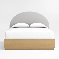 Emma Grey Upholstered Arched Kids Full Bed with Natural Wood Storage Base