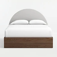 Emma Grey Upholstered Kids Full Headboard with Deep Brown Wood Base