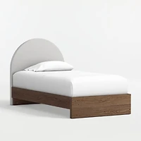 Emma Grey Upholstered Kids Twin Headboard with Deep Brown Wood Base