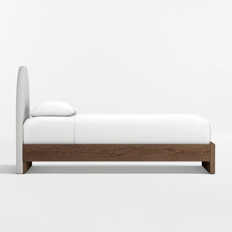 Emma Grey Upholstered Kids Twin Headboard with Deep Brown Wood Base