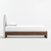 Emma Grey Upholstered Kids Twin Headboard with Deep Brown Wood Base