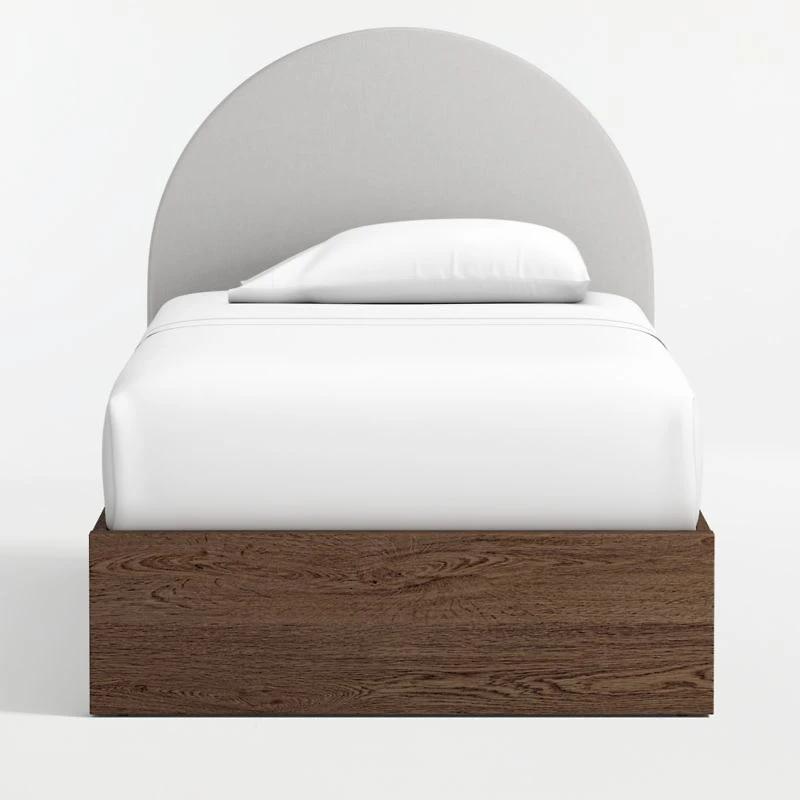 Emma Grey Upholstered Kids Twin Headboard with Deep Brown Wood Base