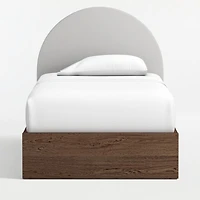 Emma Grey Upholstered Kids Twin Headboard with Deep Brown Wood Base