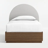 Emma Upholstered Kids Twin Headboard with Deep Brown Wood Storage Base