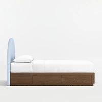 Emma Light Blue Upholstered Kids Full Headboard with Deep Brown Wood Storage Base