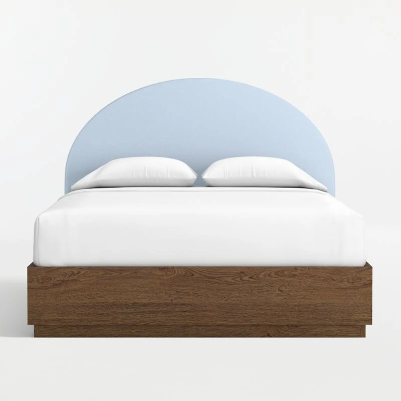 Emma Light Blue Upholstered Kids Full Headboard with Deep Brown Wood Storage Base