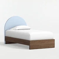 Emma Light Blue Upholstered Kids Twin Headboard with Deep Brown Wood Base