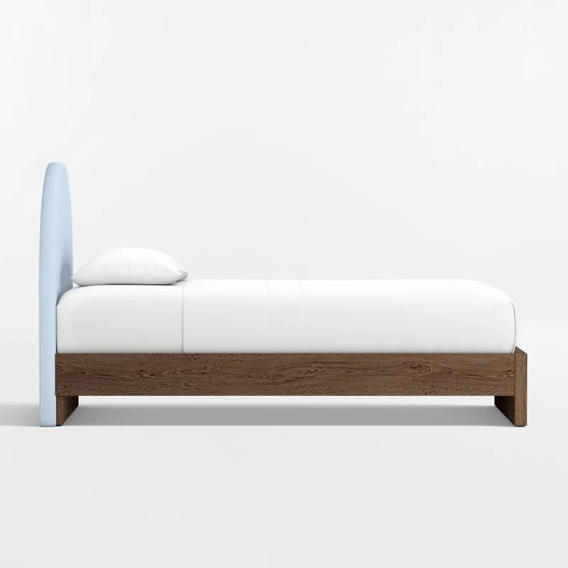 Emma Light Blue Upholstered Kids Twin Headboard with Deep Brown Wood Base