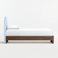 Emma Light Blue Upholstered Kids Twin Headboard with Deep Brown Wood Base