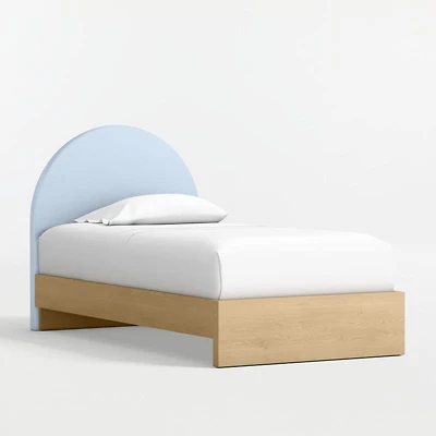 Emma Light Blue Upholstered Kids Twin Headboard with Natural Wood Base