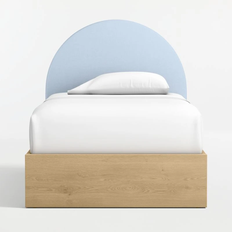 Emma Light Blue Upholstered Kids Twin Headboard with Natural Wood Base