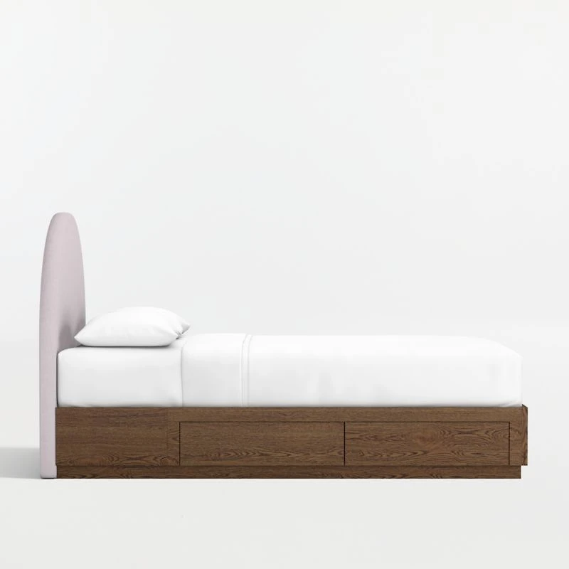 Emma Lilac Upholstered Kids Full Headboard with Deep Brown Wood Storage Base