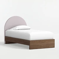 Emma Upholstered Kids Twin Headboard with Deep Brown Wood Base