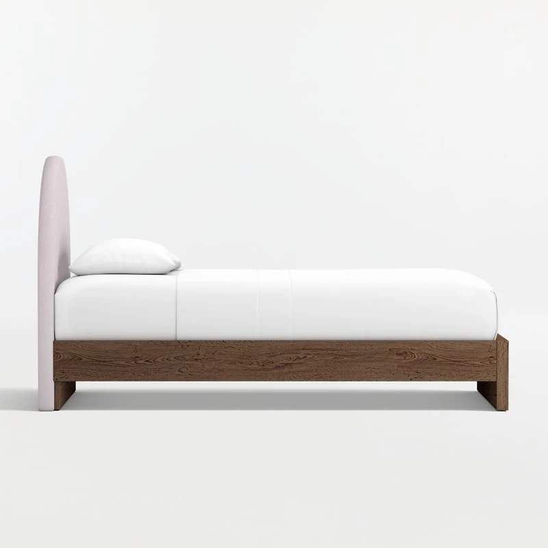 Emma Upholstered Kids Twin Headboard with Deep Brown Wood Base