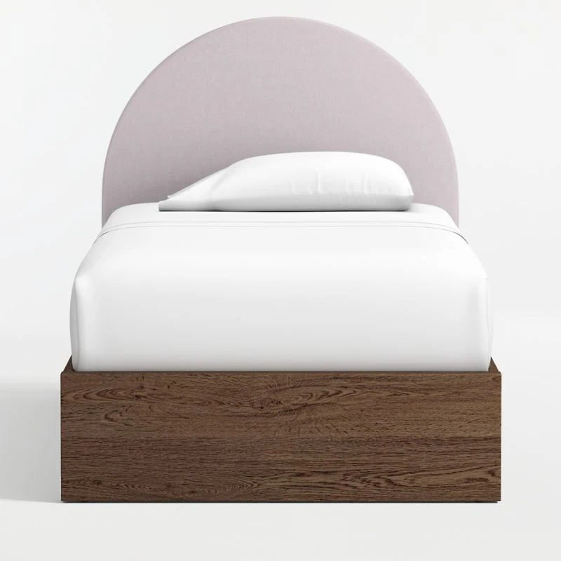 Emma Upholstered Kids Twin Headboard with Deep Brown Wood Base