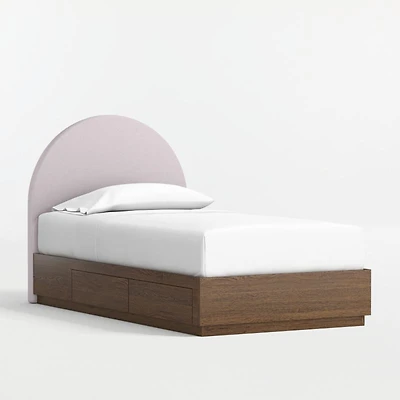 Emma Upholstered Kids Twin Headboard with Deep Brown Wood Storage Base