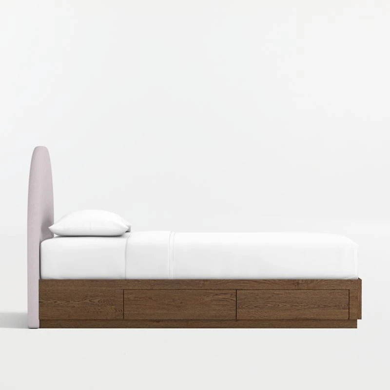 Emma Upholstered Kids Twin Headboard with Deep Brown Wood Storage Base