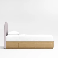 Emma Lilac Upholstered Arched Kids Twin Bed with Natural Wood Storage Base