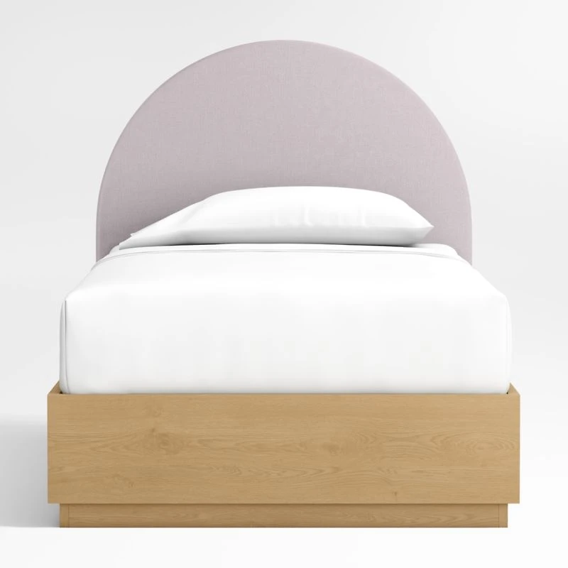Emma Lilac Upholstered Arched Kids Twin Bed with Natural Wood Storage Base