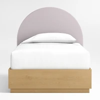 Emma Lilac Upholstered Arched Kids Twin Bed with Natural Wood Storage Base