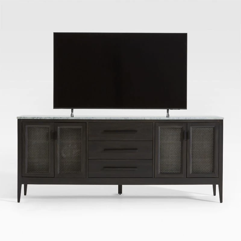 Enzo 72" Black Storage Media Console with Marble Top