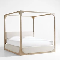 Escondido Weathered Grey Acacia Wood Upholstered King Canopy Bed