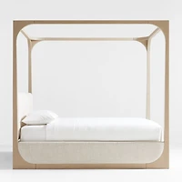 Escondido Weathered Grey Acacia Wood Upholstered King Canopy Bed