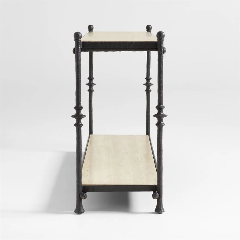 Estate 62.75" Rectangular Travertine and Metal Console Table with Shelf by Jake Arnold