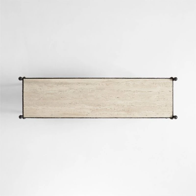 Estate 62.75" Rectangular Travertine and Metal Console Table with Shelf by Jake Arnold