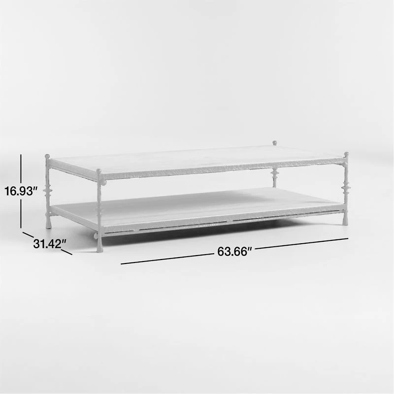 Estate Travertine and Metal 64" Rectangular Coffee Table with Shelf by Jake Arnold