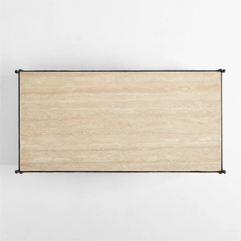 Estate Travertine and Metal 64" Rectangular Coffee Table with Shelf by Jake Arnold