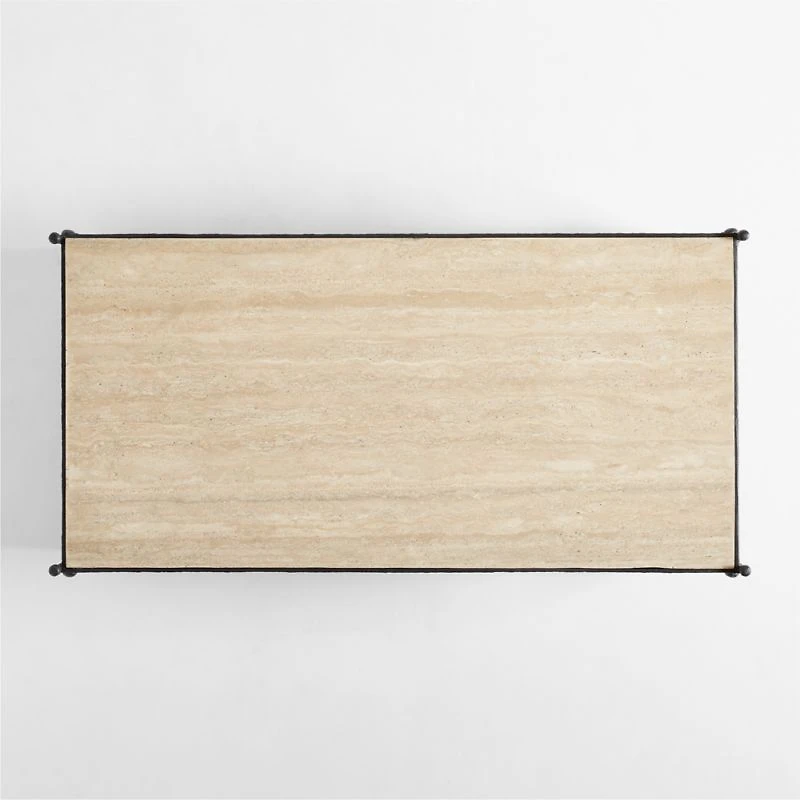 Estate Travertine and Metal 64" Rectangular Coffee Table with Shelf by Jake Arnold