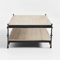 Estate Travertine and Metal 64" Rectangular Coffee Table with Shelf by Jake Arnold