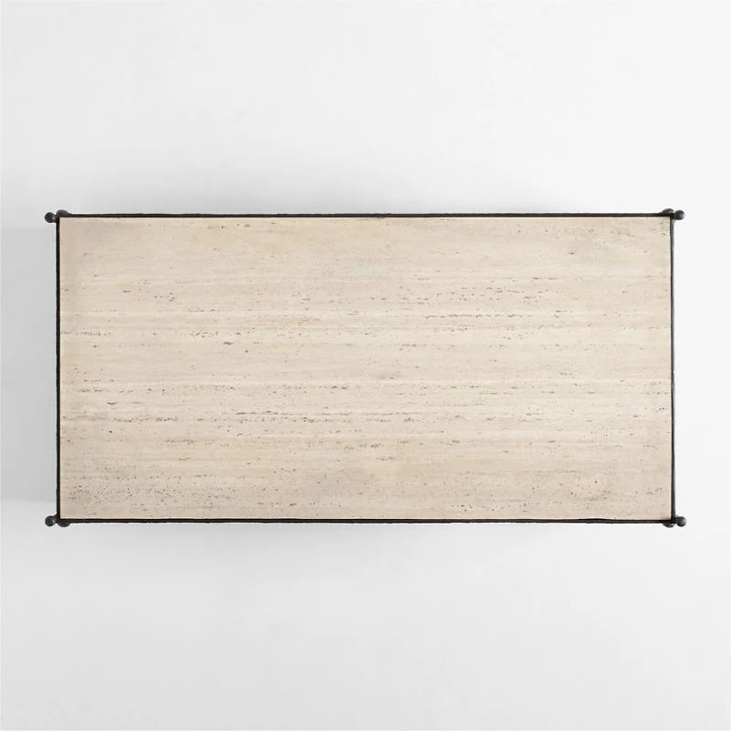 Estate Travertine and Metal 64" Rectangular Coffee Table with Shelf by Jake Arnold