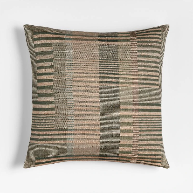 Etta Silk Wool Blend 20"x20" Burnt Green Multi Throw Pillow with Feather Insert