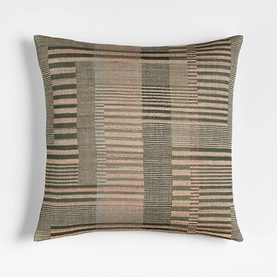 Etta Silk Wool Blend 20"x20" Burnt Green Multi Throw Pillow with Feather Insert