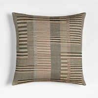 Etta Silk Wool Blend 20"x20" Burnt Green Multi Throw Pillow with Feather Insert