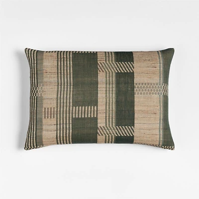 Etta Silk Wool Blend 22"x15" Burnt Green Multi Throw Pillow with Feather Insert