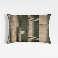 Etta Silk Wool Blend 22"x15" Burnt Green Multi Throw Pillow with Feather Insert