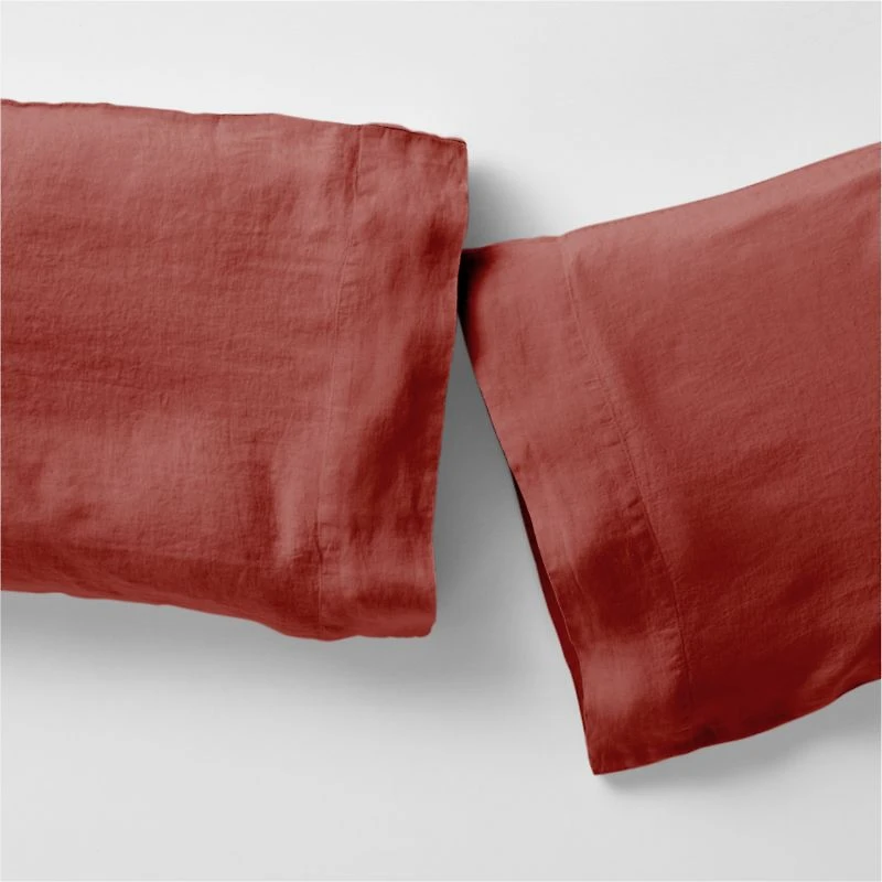 Aire Natural EUROPEAN FLAX ™-Certified Linen Castilian Red Standard Pillowcases, Set of 2