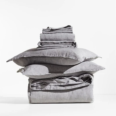 Aire Natural EUROPEAN FLAX ™-Certified Linen Grey Chambray Queen Bedding Set