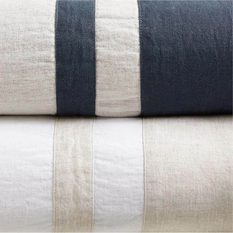 Aire Natural EUROPEAN FLAX ™-Certified Linen Arcadia Tan and Midnight Navy Border Full/Queen Duvet Cover