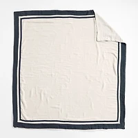 Aire Natural EUROPEAN FLAX ™-Certified Linen Arcadia Tan and Midnight Navy Border Full/Queen Duvet Cover