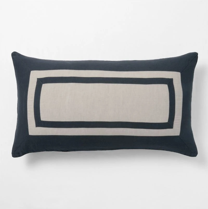 Aire Natural EUROPEAN FLAX ™-Certified Linen Arcadia Tan and Midnight Navy Border King Bed Pillow Sham