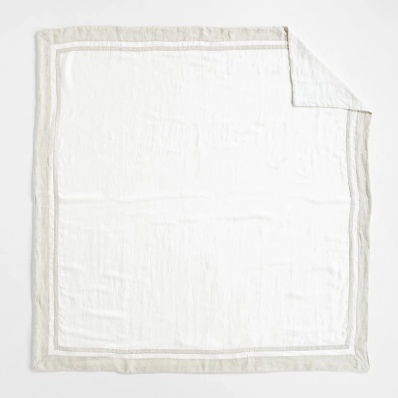 Aire Natural EUROPEAN FLAX ™-Certified Linen Border Crisp White/Arcadia Tan Full/Queen Duvet Cover