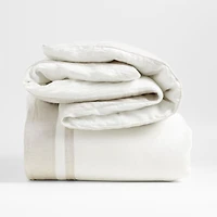 Aire Natural EUROPEAN FLAX ™-Certified Linen Border Crisp White/Arcadia Tan Full/Queen Duvet Cover