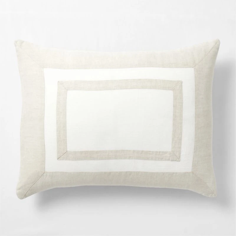 Aire Natural EUROPEAN FLAX ™-Certified Linen Border Crisp White/Arcadia Tan Standard Bed Pillow Sham