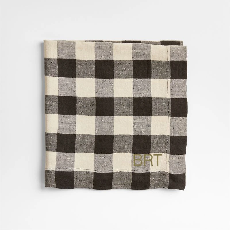 Marin Black and Natural EUROPEAN FLAX ™-Certified Linen Buffalo Check Napkin