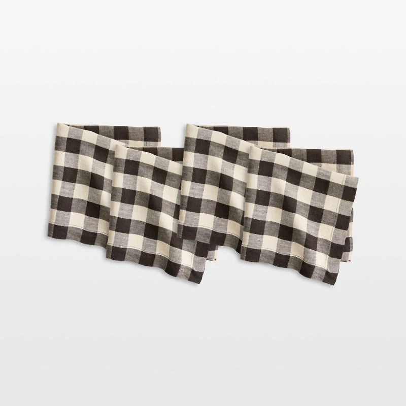 Marin Black and Natural EUROPEAN FLAX ™-Certified Linen Buffalo Check Napkin